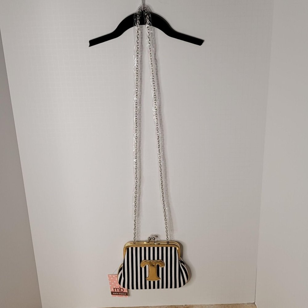 Melie Bianco Personalized Crossbody Bag Handbag Striped with Gold Letter T - Picture 4 of 10